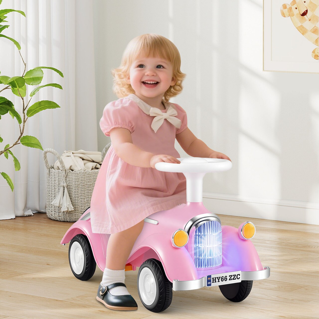Kids Ride-On Car Toy with Horn, LED Lights, and Safe 4-Wheel Sliding Design